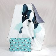 NuvaArt Minky Baby Bedding Set Crib France Bulldog, Baby Blanket and Flat Pillow, Blue | Nuva