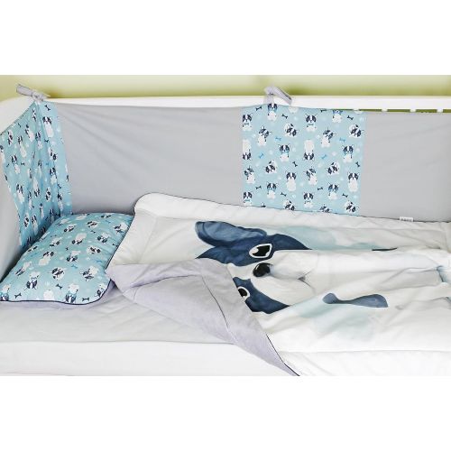  NuvaArt Minky Baby Bedding Set Crib France Bulldog, Baby Blanket and Flat Pillow, Blue | Nuva