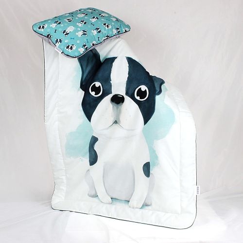  NuvaArt Minky Baby Bedding Set Crib France Bulldog, Baby Blanket and Flat Pillow, Blue | Nuva