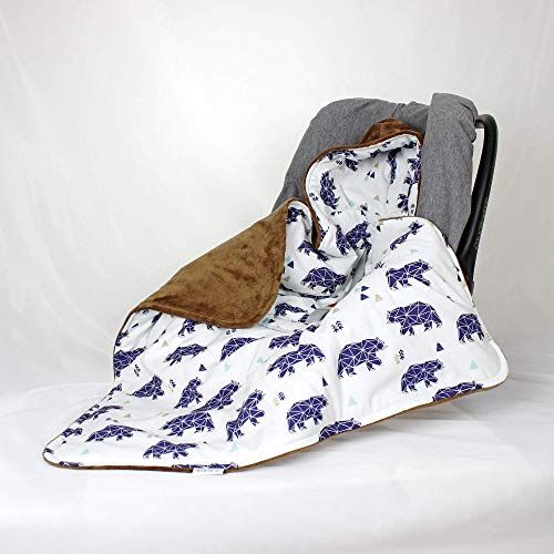  NuvaArt Bear Car Seat Blanket, Hooded Swaddle Travel Blanket for Boy, Size Newborn or Infant