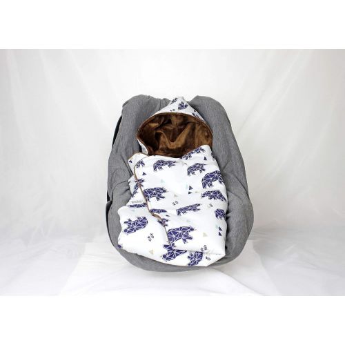  NuvaArt Bear Car Seat Blanket, Hooded Swaddle Travel Blanket for Boy, Size Newborn or Infant