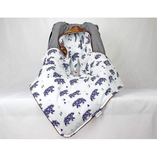  NuvaArt Bear Car Seat Blanket, Hooded Swaddle Travel Blanket for Boy, Size Newborn or Infant