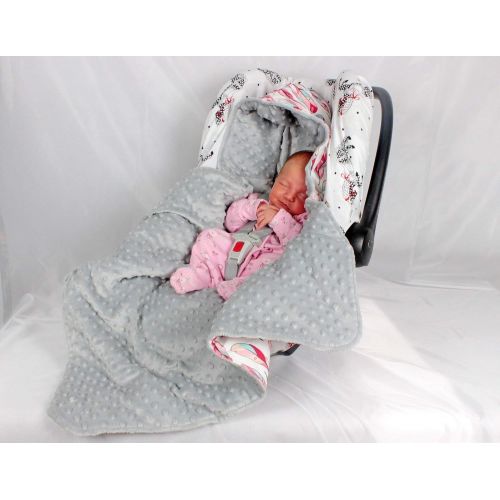  NuvaArt Baby Car Seat Blanket, Hooded Swaddle Travel Blanket, Custom Handmade Blanket