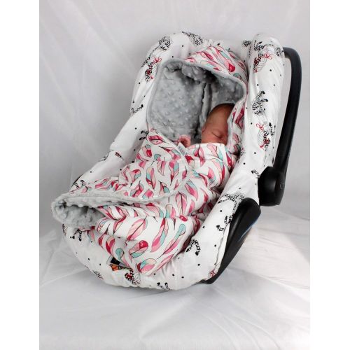  NuvaArt Baby Car Seat Blanket, Hooded Swaddle Travel Blanket, Custom Handmade Blanket