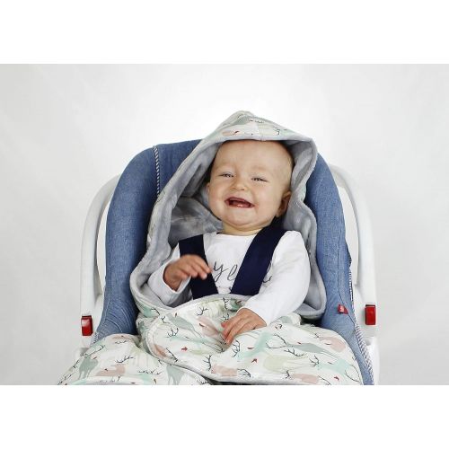  NuvaArt Deer Car Seat Blanket, Hooded Car Seat Blanket, Swaddle Travel Blanket