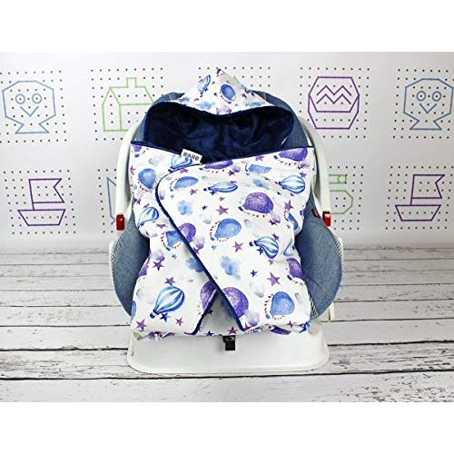  NuvaArt Car Seat Blanket in Air Balloons, Car Seat Blanket Infant Handmade Swaddle Travel Wrap Hooded Blanket