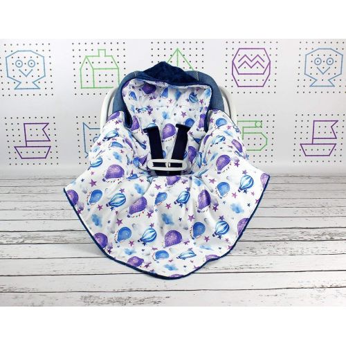  NuvaArt Car Seat Blanket in Air Balloons, Car Seat Blanket Infant Handmade Swaddle Travel Wrap Hooded Blanket