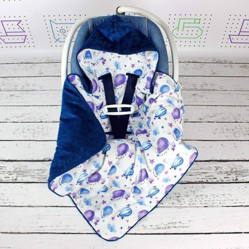  NuvaArt Car Seat Blanket in Air Balloons, Car Seat Blanket Infant Handmade Swaddle Travel Wrap Hooded Blanket