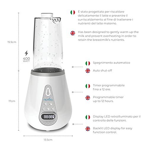  Nuvita 1170 Digitaler 4 in 1 Flaschenwarmer Babykostwarmer mit Sterilisator | Flaschchenwarmer fuer Babynahrung&Muttermilch | Baby Bottle Erwarmer mit Timer | Schonend Auftauen | EU