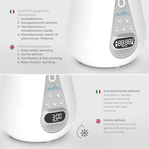  Nuvita 1170 Digitaler 4 in 1 Flaschenwarmer Babykostwarmer mit Sterilisator | Flaschchenwarmer fuer Babynahrung&Muttermilch | Baby Bottle Erwarmer mit Timer | Schonend Auftauen | EU