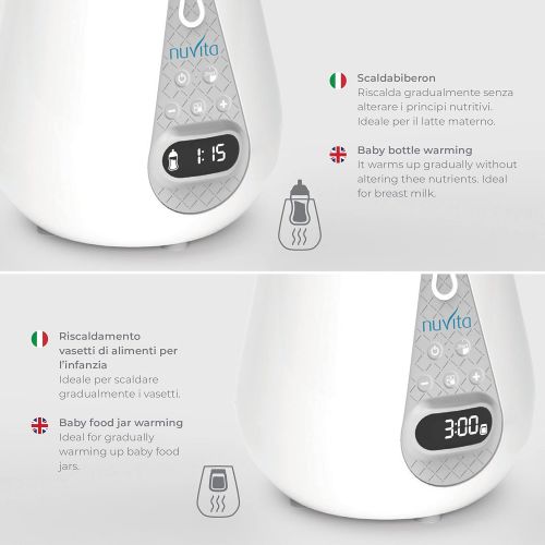  Nuvita 1170 Digitaler 4 in 1 Flaschenwarmer Babykostwarmer mit Sterilisator | Flaschchenwarmer fuer Babynahrung&Muttermilch | Baby Bottle Erwarmer mit Timer | Schonend Auftauen | EU