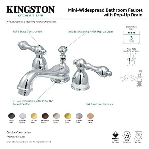  Nuvo ES3952AL Elements of Design Chicago 2-Handle 4 to 8 Mini Widespread Lavatory Faucet with Brass Pop-Up, 4-1/2, Polished Brass