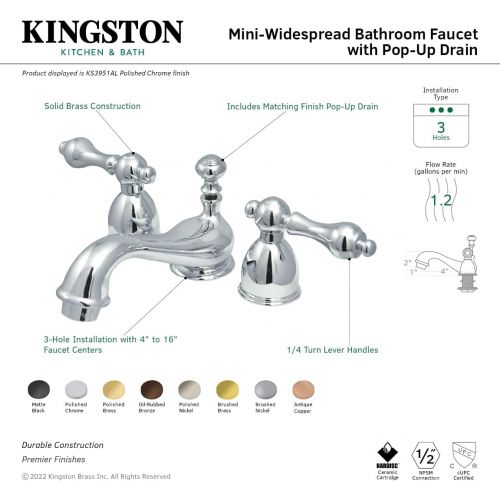  Nuvo ES3952AL Elements of Design Chicago 2-Handle 4 to 8 Mini Widespread Lavatory Faucet with Brass Pop-Up, 4-1/2, Polished Brass