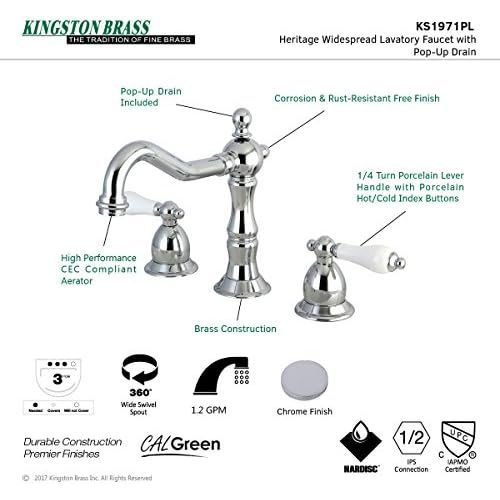  Nuvo Elements of Design ES1971PL Baltimore 2-Handle 8 to 14 Widespread Lavatory Faucet with Brass Pop-Up, 7-1/2, Polished Chrome