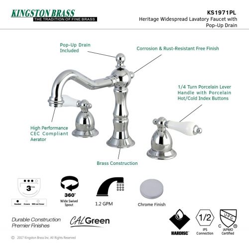  Nuvo Elements of Design ES1971PL Baltimore 2-Handle 8 to 14 Widespread Lavatory Faucet with Brass Pop-Up, 7-1/2, Polished Chrome