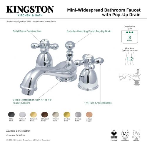  Nuvo Elements of Design ES3951AX Chicago 2-Handle 4 to 8 Mini Widespread Lavatory Faucet with Brass Pop-Up, 4-1/2, Polished Chrome