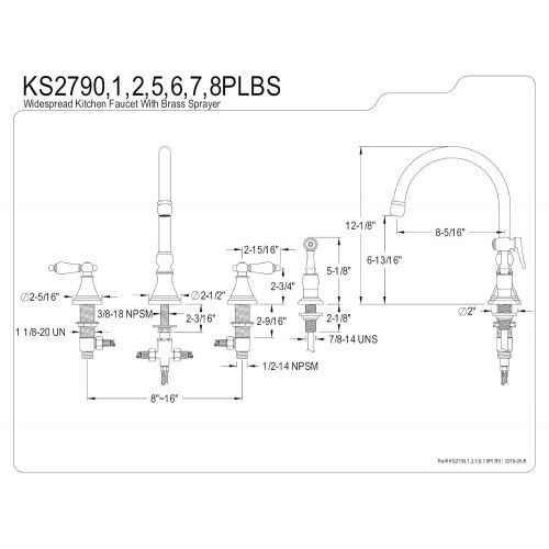  Nuvo Elements of Design ES2792PLBS Governor 8 to 16 Widespread Kitchen Faucet with Brass Sprayer, 8-1/4, Polished Brass