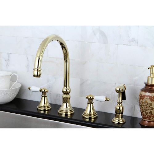  Nuvo Elements of Design ES2792PLBS Governor 8 to 16 Widespread Kitchen Faucet with Brass Sprayer, 8-1/4, Polished Brass