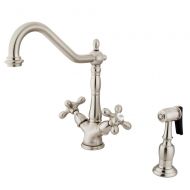 Nuvo Elements of Design ES1238AXBS New Orleans 2-Handle Deck Mount Kitchen Faucet with Brass Sprayer, 8- 1/2, Satin Nickel