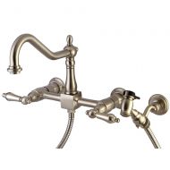 Nuvo Elements of Design ES1248ALBS New Orleans 8 Center Wall Mount Kitchen Faucet with Brass Sprayer, 8- 1/2, Satin Nickel