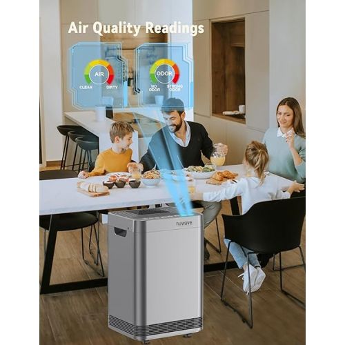  Nuwave Whole House Air Purifiers, Oxypure Smart Air Purifier with 5 Stage Tower Structure Air Filter, Air Quality & Odor Sensors, Sleep Mode for Bedroom, Remove 99.99% of Dust, Smoke, Pollen, Allergen