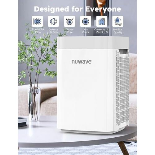  Nuwave Air Purifiers for Home Bedroom Up to 1361 Sq Ft, Portable Air Purifier with Air Quality Sensor, H13 True HEPA & Carbon Filter Captures Pet Hair Allergies Dust Smoke,18dB, Energy Star Certified