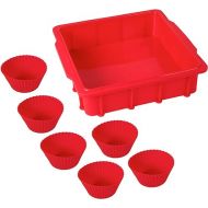 NuWave Silicone Baking Kit with 8x8-inch Baking Pan & Reusable Cupcake Liners, Red, 7pc