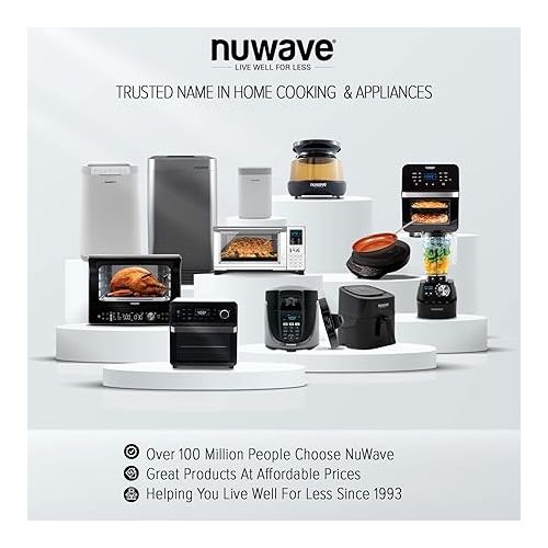  Nuwave Double Induction Cooktop, Powerful 1800W, 2 Large 8” Heating Coils, Independent Controls, 94 Temp Settings from 100°F to 575°F in 5°F Increments, 2 x 11.5” Shatter-Proof Ceramic Glass Surface