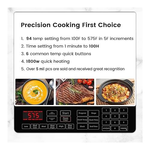  Nuwave PIC Double, Portable, Powerful 1800W with 2 Large 8” Heating Coils, Independent Controls, 94 Temp Settings from 100°F to 575°F in 5°F Increments, 11.5” Shatter-Proof Ceramic Glass Surface