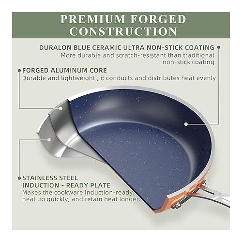  Nuwave Healthy Duralon Blue Ceramic Nonstick Cookware Set, Diamond Infused Scratch-Resistant, PFAS Free, Dishwasher & Oven Safe, Induction Ready & Evenly Heats,Tempered Glass Lids & Stay-Cool Handles