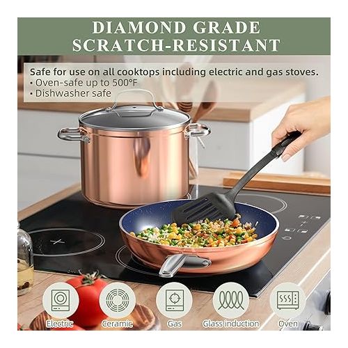  Nuwave Healthy Duralon Blue Ceramic Nonstick Cookware Set, Diamond Infused Scratch-Resistant, PFAS Free, Dishwasher & Oven Safe, Induction Ready & Evenly Heats,Tempered Glass Lids & Stay-Cool Handles