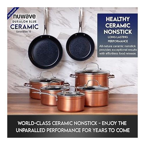  Nuwave Healthy Duralon Blue Ceramic Nonstick Cookware Set, Diamond Infused Scratch-Resistant, PFAS Free, Dishwasher & Oven Safe, Induction Ready & Evenly Heats,Tempered Glass Lids & Stay-Cool Handles