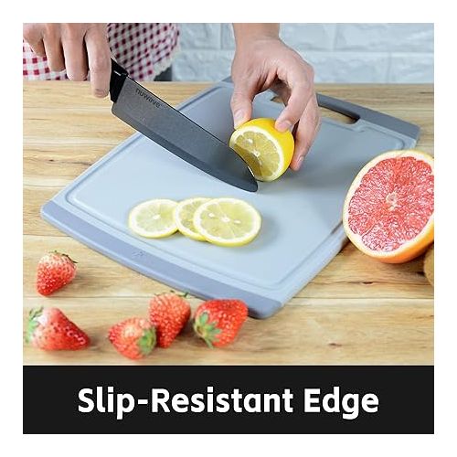  Nuwave 2-Piece Cutting Board Set, Extra Large 18”x12”, Large 14”x10.5”, Lightweight & Easy to Store, Juice Well for No Drip Carving, Easy Grip Handle, Non-Porous Surface, BPA Free, Dishwasher-Safe