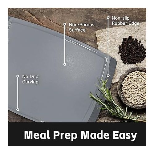  Nuwave 2-Piece Cutting Board Set, Extra Large 18”x12”, Large 14”x10.5”, Lightweight & Easy to Store, Juice Well for No Drip Carving, Easy Grip Handle, Non-Porous Surface, BPA Free, Dishwasher-Safe