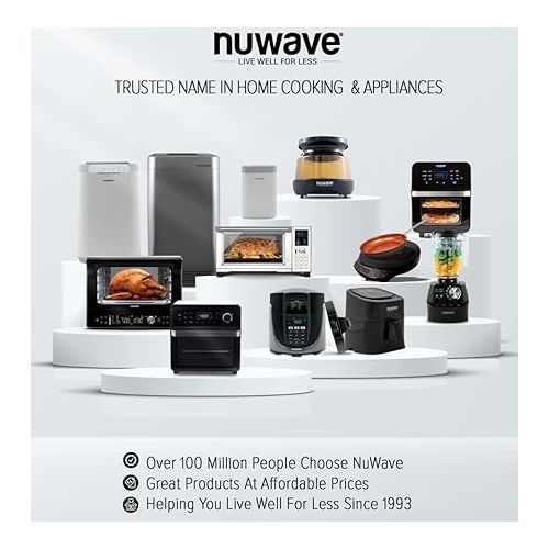  NUWAVE Brio 8-Qt Air Fryer, Powerful 1800W, Easy-to-Read Cool White Display, 50°-400°F Temp Controls, 100 Pre-Programmed Presets & 50 Memory Slots, Integrated Smart Thermometer, Linear T Technology