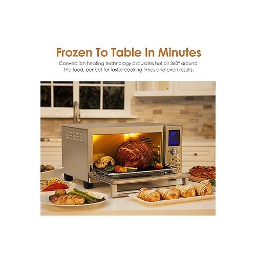  Nuwave Bravo XL Air Fryer Toaster Smart Oven, 12-in-1 Countertop Grill/Griddle Combo, 30-Qt XL Capacity, 50F-500F adjustable in precise 5F increments, Integrated Smart Thermometer, Linear T Technology