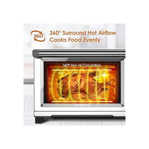  Nuwave Bravo XL Air Fryer Toaster Smart Oven, 12-in-1 Countertop Grill/Griddle Combo, 30-Qt XL Capacity, 50F-500F adjustable in precise 5F increments, Integrated Smart Thermometer, Linear T Technology