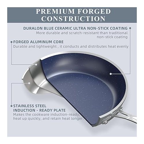  Nuwave Healthy Duralon Blue Ceramic Nonstick Cookware Set, Diamond Infused Scratch-Resistant, PFAS Free, Dishwasher & Oven Safe, Induction Ready & Evenly Heats, Tempered Glass Lids & Stay-Cool Handles