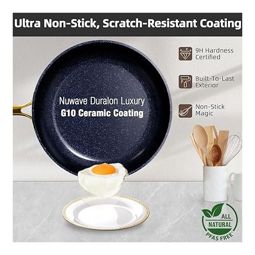  Nuwave Healthy Duralon Blue Ceramic Nonstick Cookware Set, Diamond Infused Scratch-Resistant, PFAS Free, Dishwasher & Oven Safe, Induction Ready & Evenly Heats, Tempered Glass Lids & Stay-Cool Handles