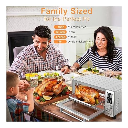  Nuwave Bravo 12-in-1 Air Fryer Toaster Oven Combo, Airfryer Convection Oven Countertop, 1800 Watts, 21-Qt Capacity, 50°-450°F Temp Controls, 65 Recipes & 4 Accessories, Silver- Stainless Steel