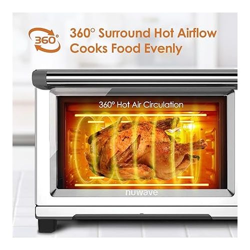  NUWAVE Bravo XL Air Fryer Convection Toaster Oven Countertop, 112-in-1 Smart Grill Combo with Original Flavors & Marks, Adjustable Heating Zones for Pizza, Roast, Bake, 50-500°F, Stainless Steel, 30QT