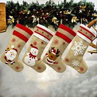 Nuxn 19inch Extra Large Burlap Christmas Stockings 4pcs Big Size Classic Christmas Stocking Santa Snowman Reindeer Xmas Character Fireplace Hanging Stockings Gift Card Bags Holders