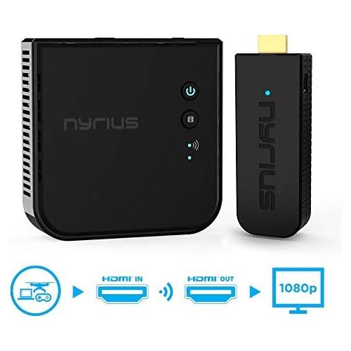  [아마존베스트]Nyrius Aries Pro Wireless HDMI Transmitter and Receiver to Stream HD 1080p 3D Video from Laptop, PC, Cable, Netflix, YouTube, PS4, Xbox 1, Drones, Pro Camera, to HDTV/Projector/Mon