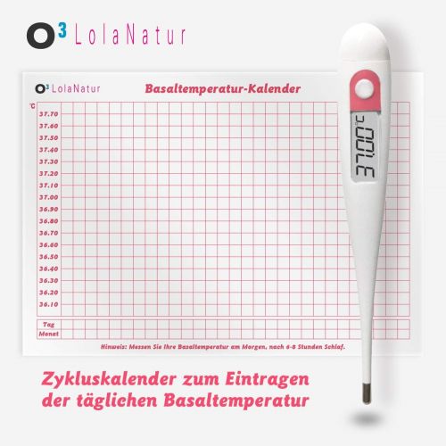  O³ Basalthermometer zur Zykluskontrolle // Thermometer zur Verhuetung & Familienplanung // Inkl. Zykluskalender und Deutscher Gebrauchsanweisung // Fieberthermometer Basaltemperatur