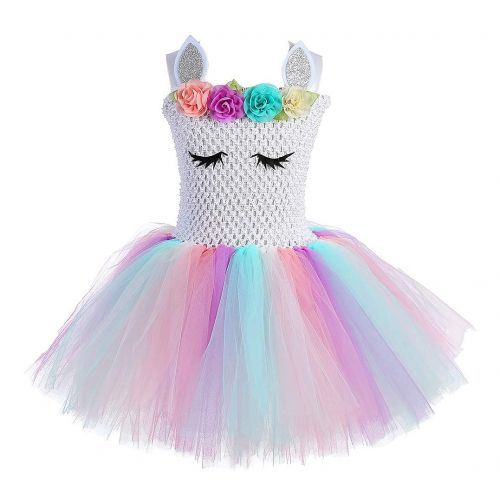  Girls Birthday Party Tutu Outfits Fluffy Unicorn Cosplay Dress Up Costume Dress