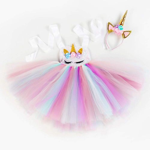  O Princess Unicorn Dress Costume Girls Birthday Party Role Play Size 1-12Y