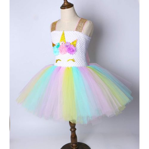  O Pastel Unicorn Tutu Dress for Girls Birthday Party Carnival Unicorn Costume Set Size 2t 4t 6t 8t 10t 12t