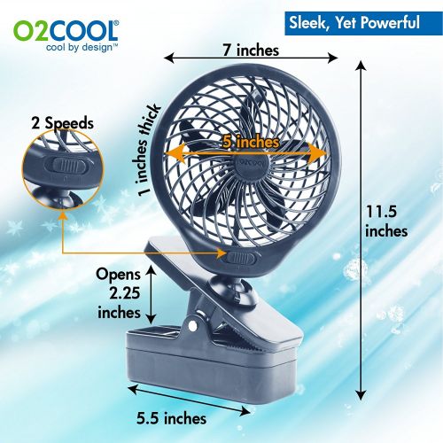  O2COOL 5 Inch Battery Operated Clip Fan