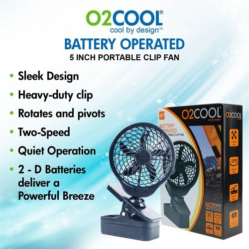  O2COOL 5 Inch Battery Operated Clip Fan