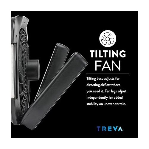  Treva 10-Inch Portable Desktop Air Circulation Battery Fan, 2 Speed, Compact Folding & Tilt Design Fan With Adjustable LED Lights